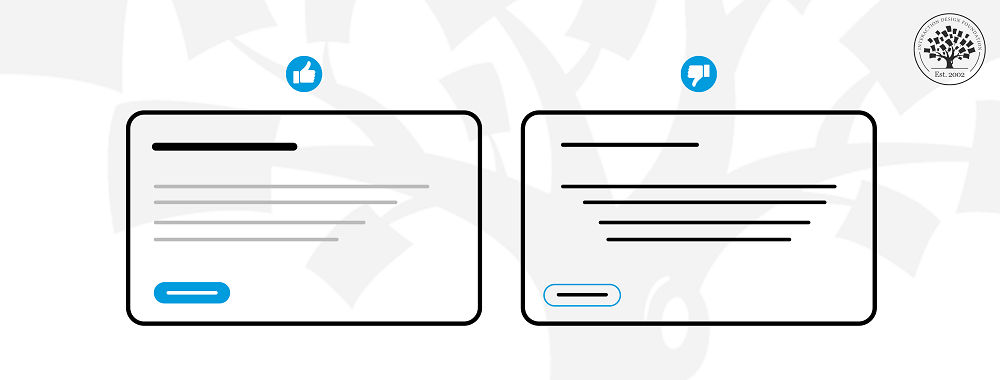 Simplistic illustrations representing two screens: on the left, a screen with good UI, and on the right, a screen with bad UI.