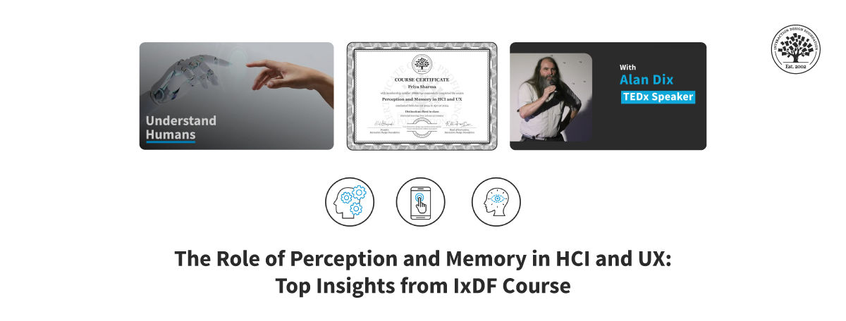 Icons and images from IxDF's Perception and Memory course above the article title