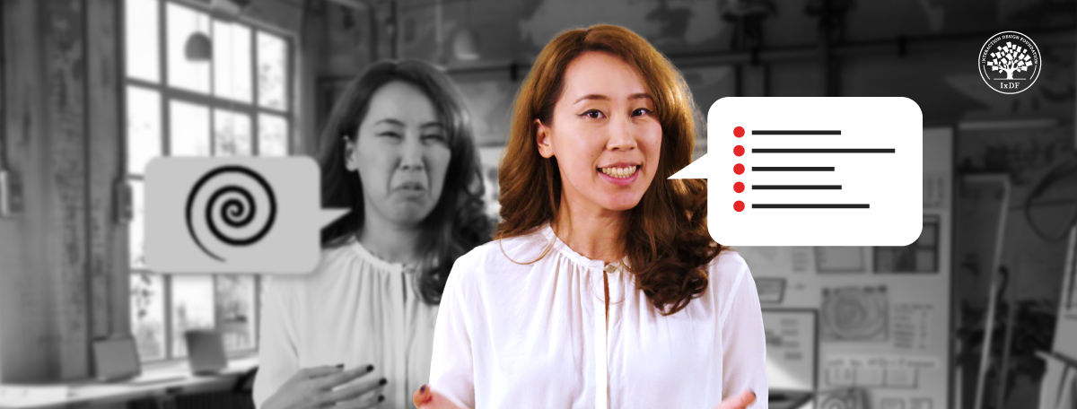 A person is shown twice to illustrate the difference between confusion and clarity in communication.