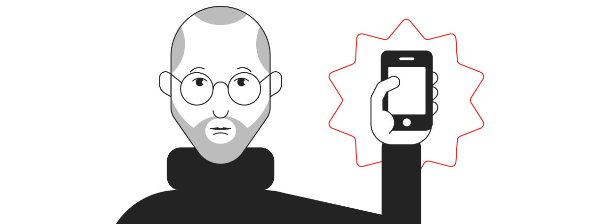 Illustration of Steve Jobs presenting the iPhone