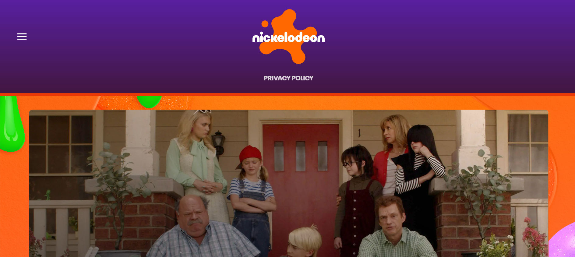 A snapshot from Nickelodeon's website features bold and vibrant blue, green, and orange. 