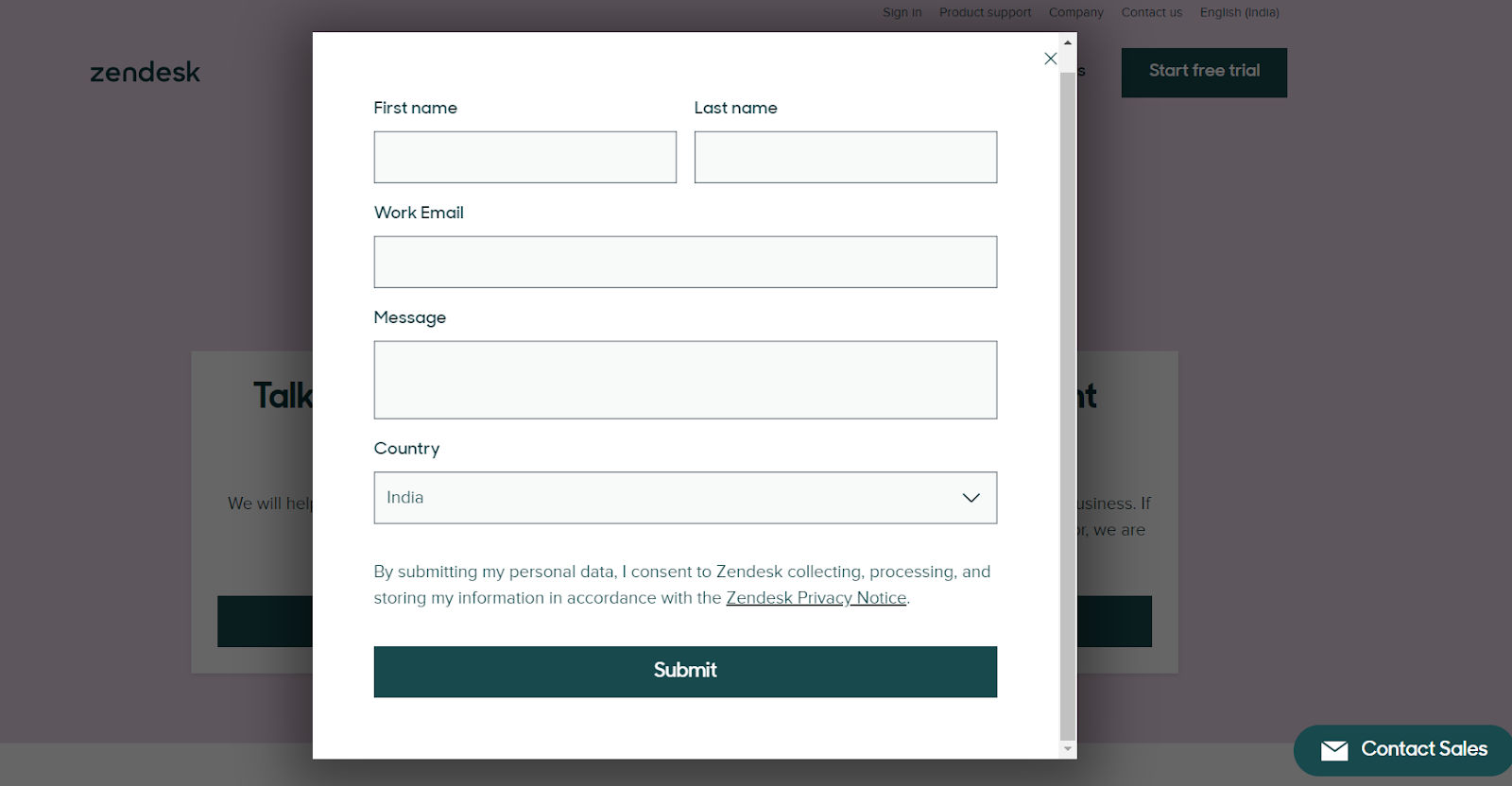Example of a contact form 