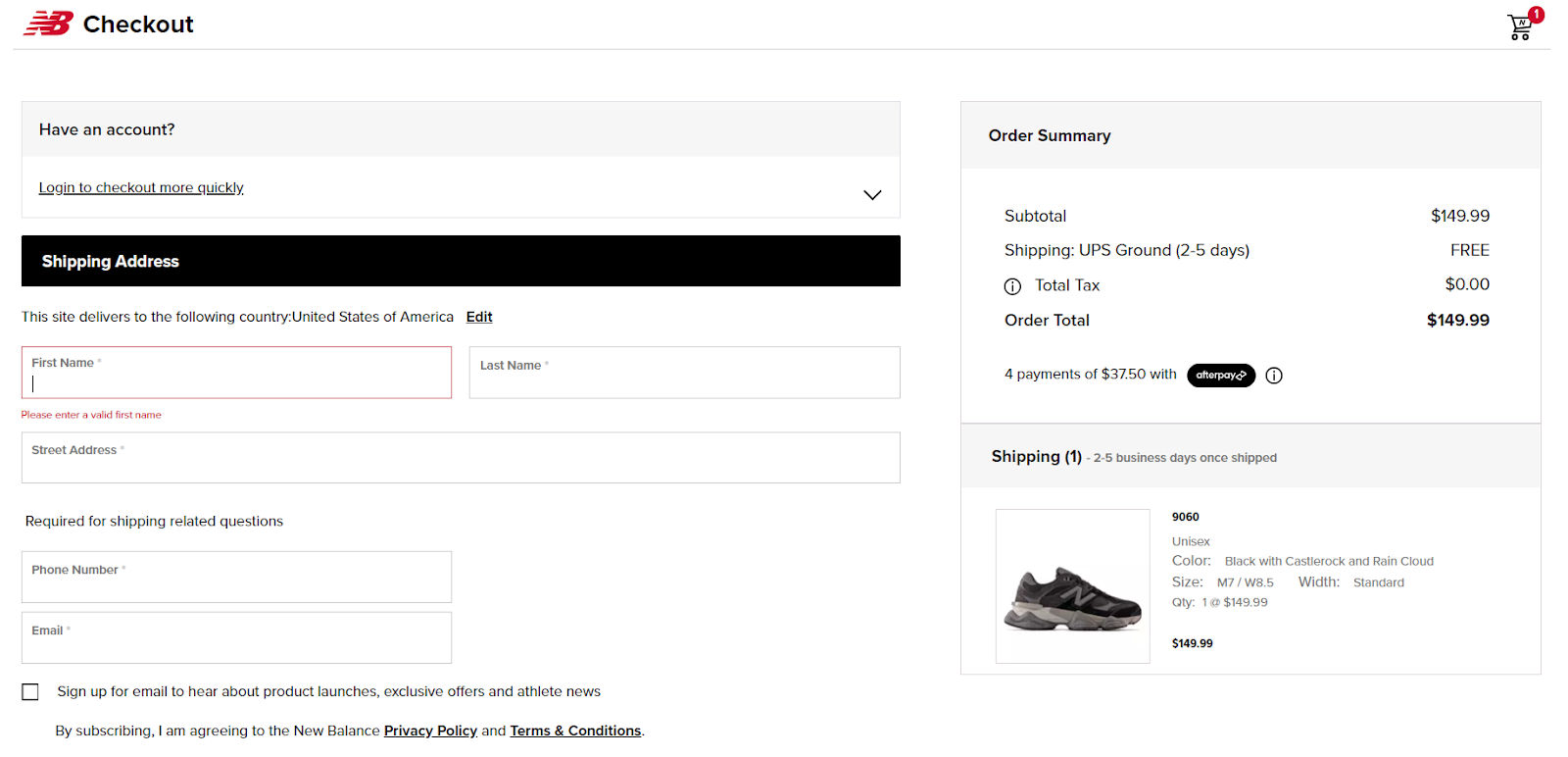 Example of an order/checkout form 