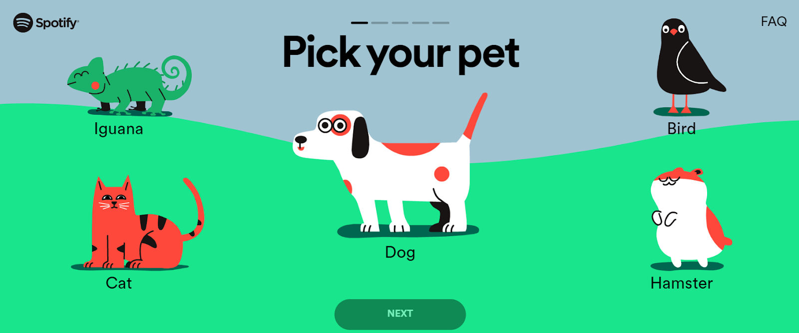 Home page of Spotify pets 