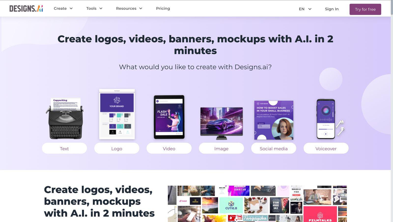 Home page OF Design AI tool.