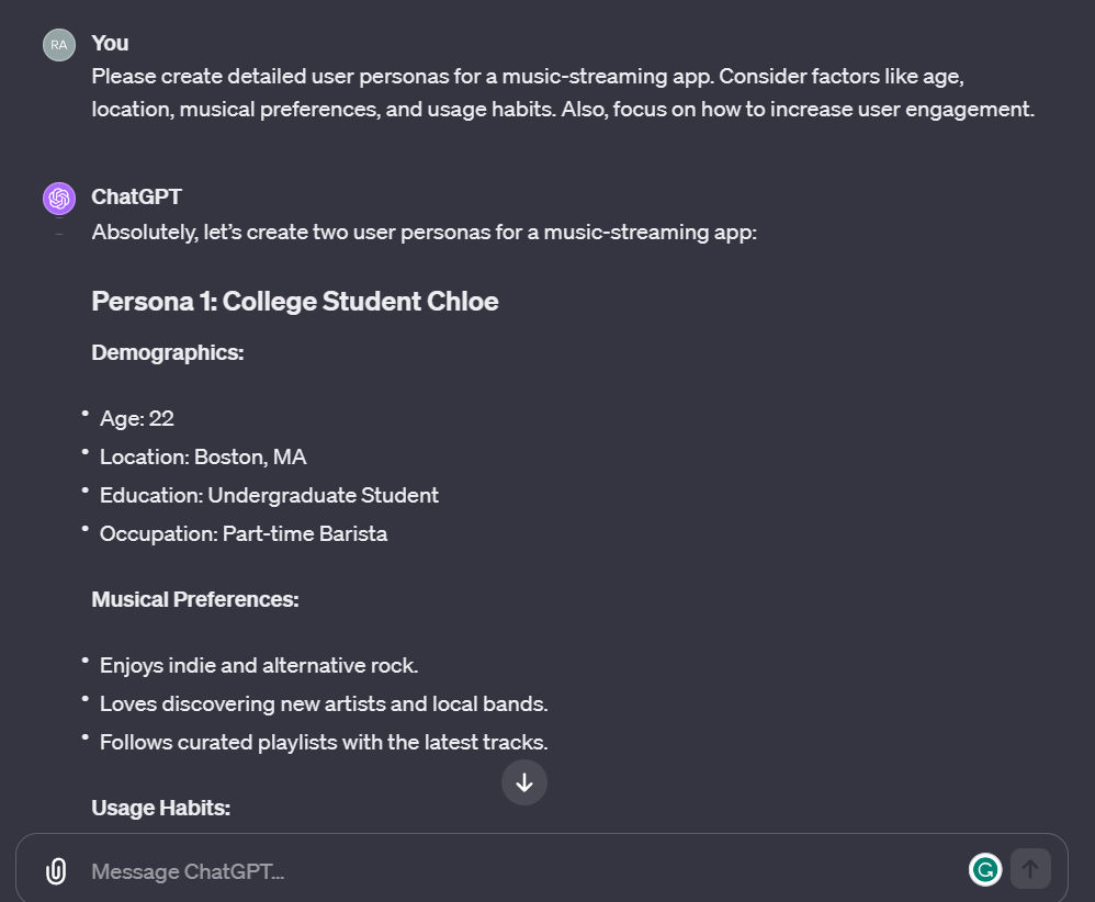 ChatGPT creating user personas