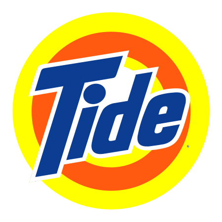 Tide logo featuring the bold triadic colors - orange, yellow, and blue.