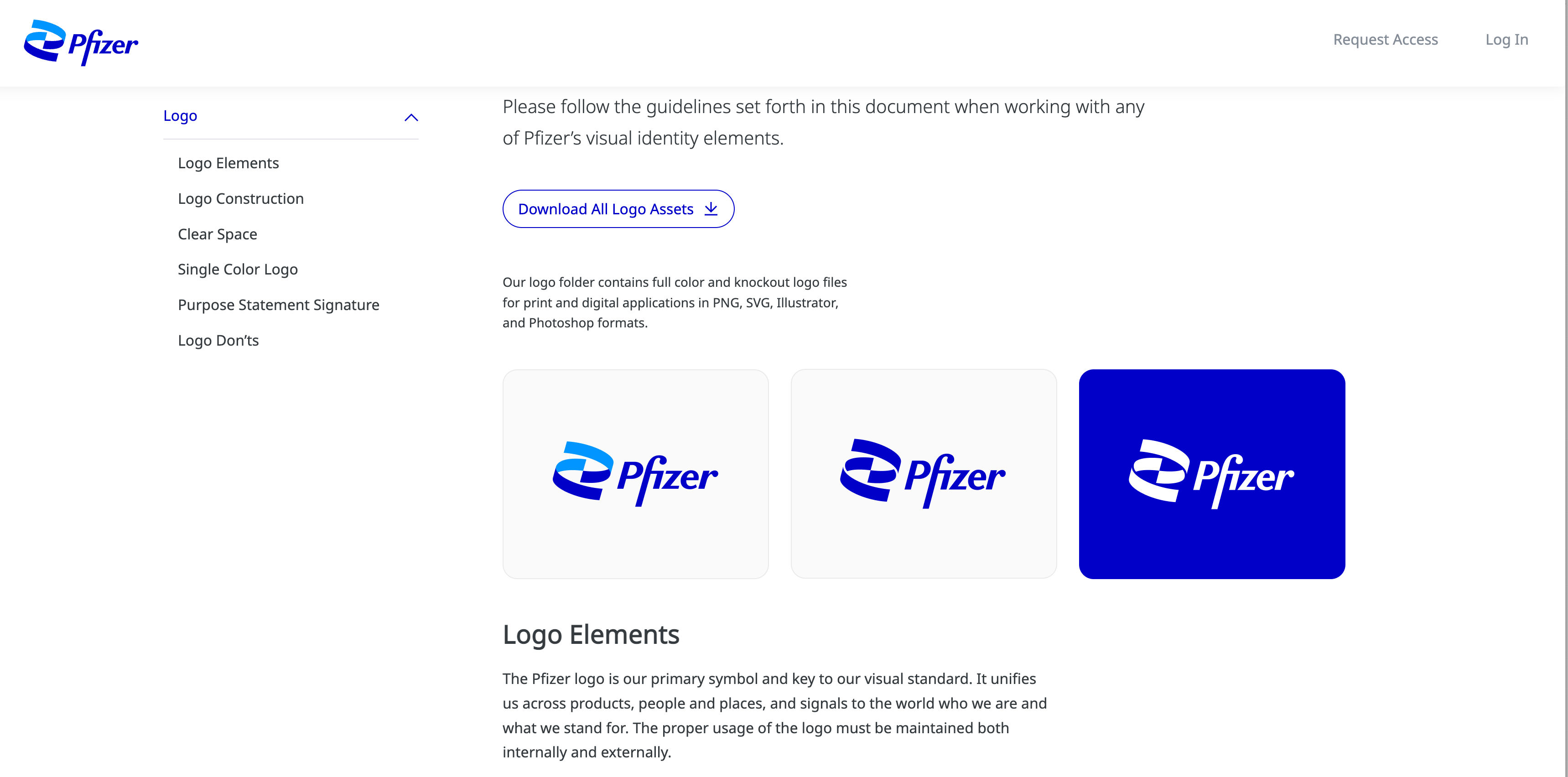 Image capture showing Pfizer's website