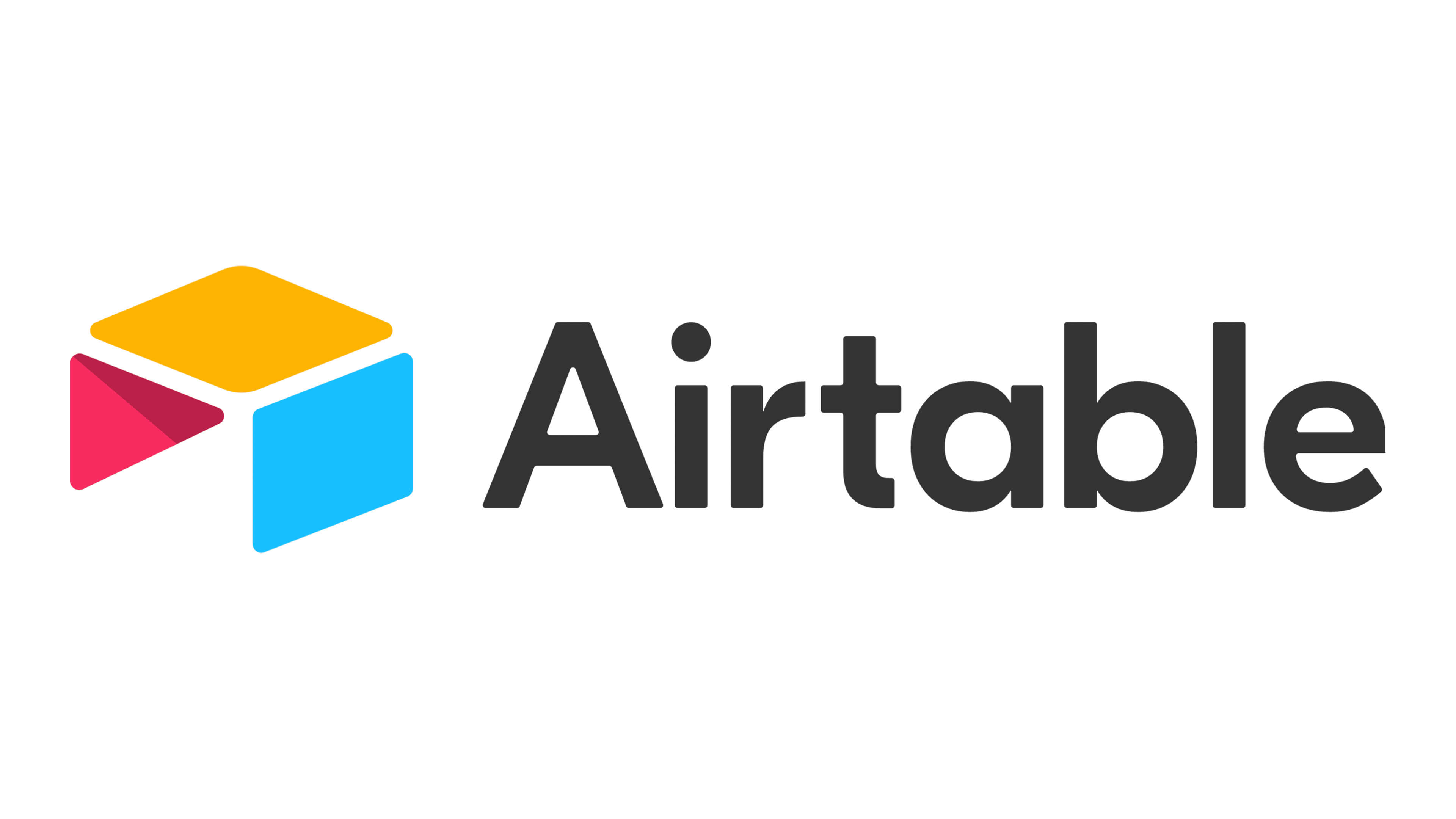 Airtable logo features bold typography and shades of blue, yellow, and red.