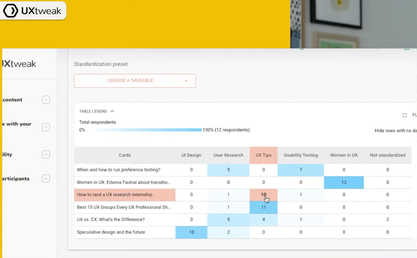UX Tweak card sorting tool