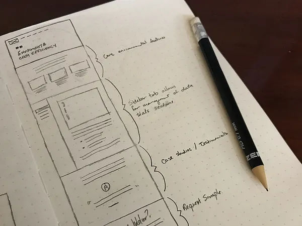 A hand-drawn website wireframe