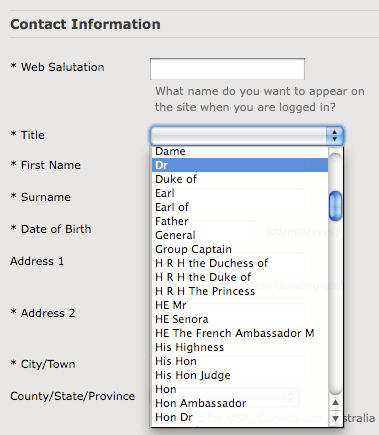 Example of a drop-down menu