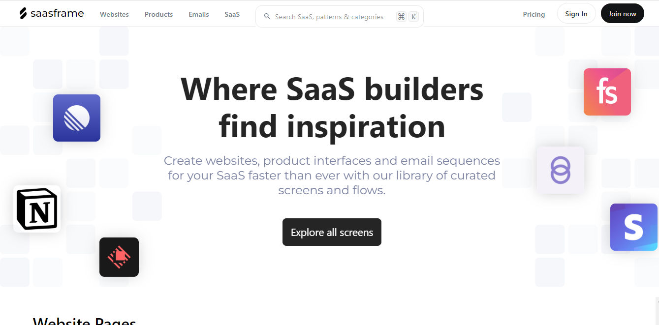 Image of Home Page from SaasFrame Website