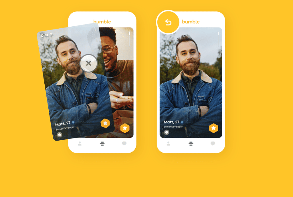 Screenshot of Bumble’s swipe-right function