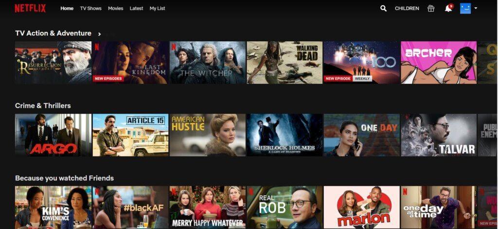 Screenshot of Netflix’s homepage