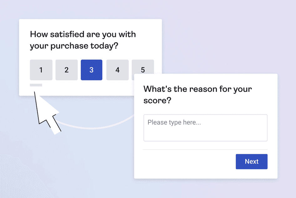 Purchase satisfaction rating prompt with a feedback input box.