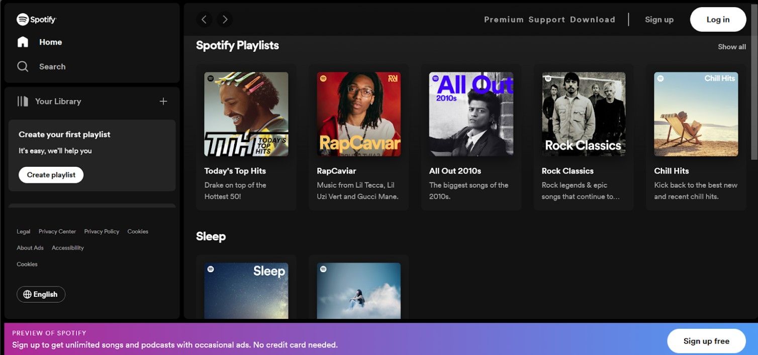 Screenshot of Spotify’s homepage