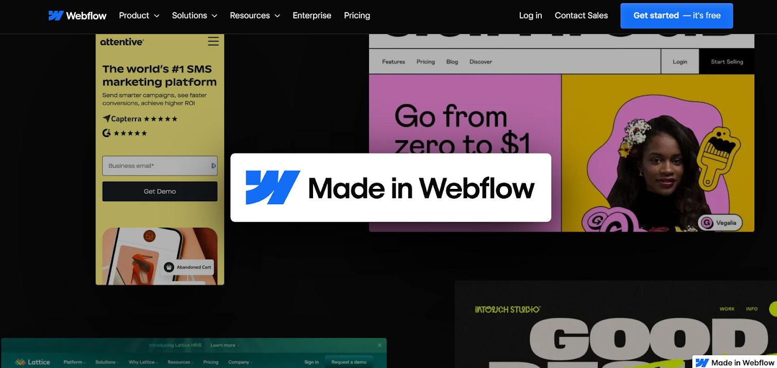 Screenshot of Webflow’s home page