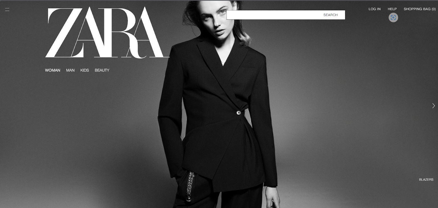 Screenshot of Zara’s homepage