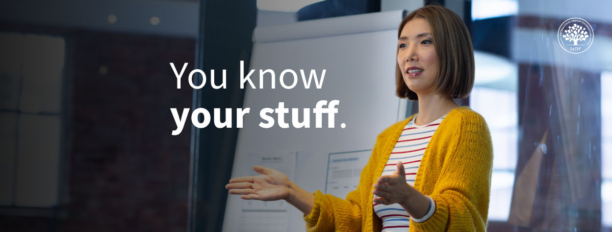 An image of a person with the caption You Know Your Stuff.