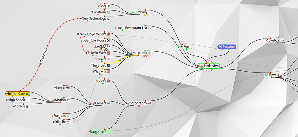 A screenshot of a concept map created using TheBrain software.