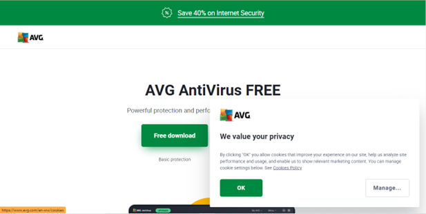 Screenshot from AVG's Antivirus landing page.