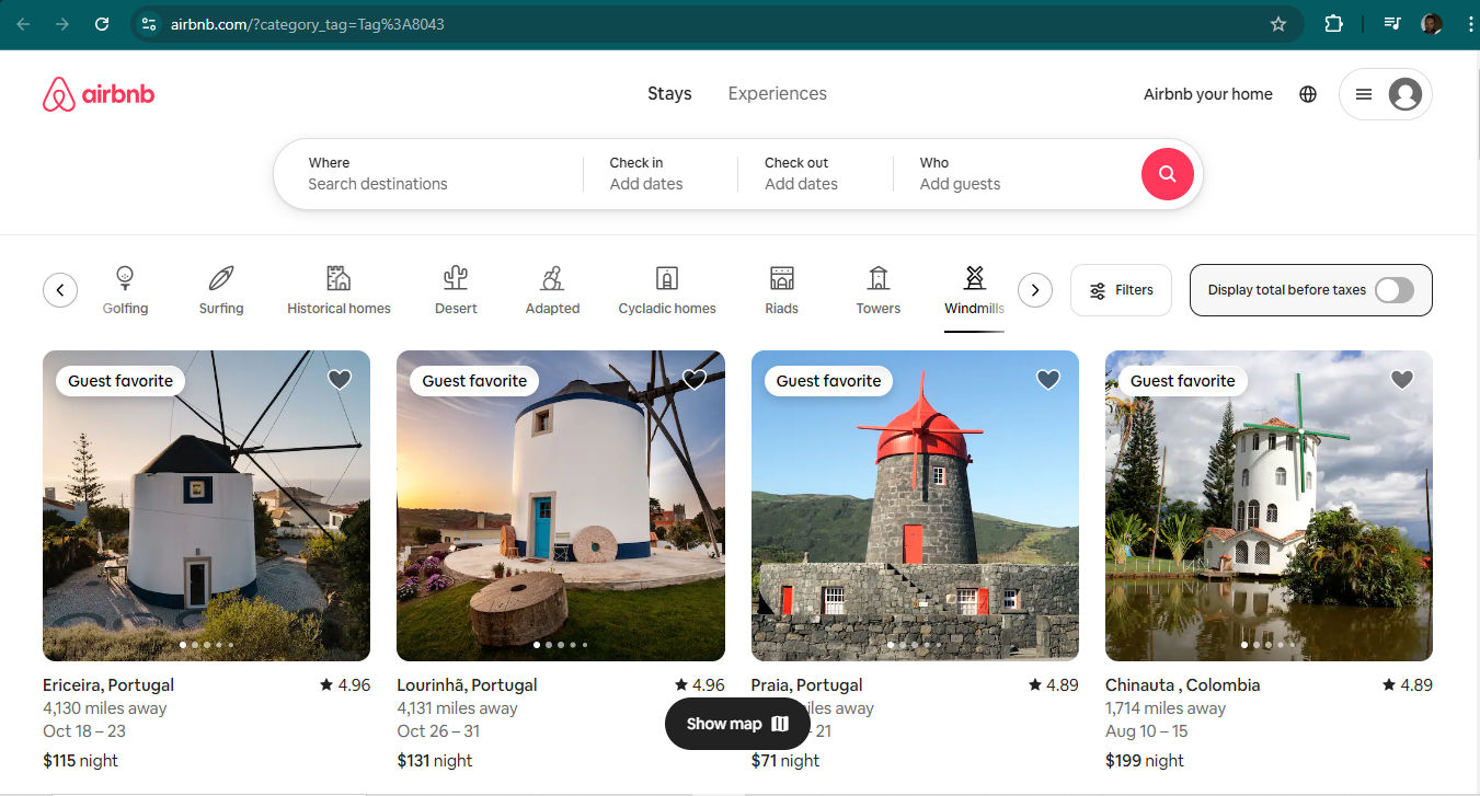 Screenshot of Airbnb web page.