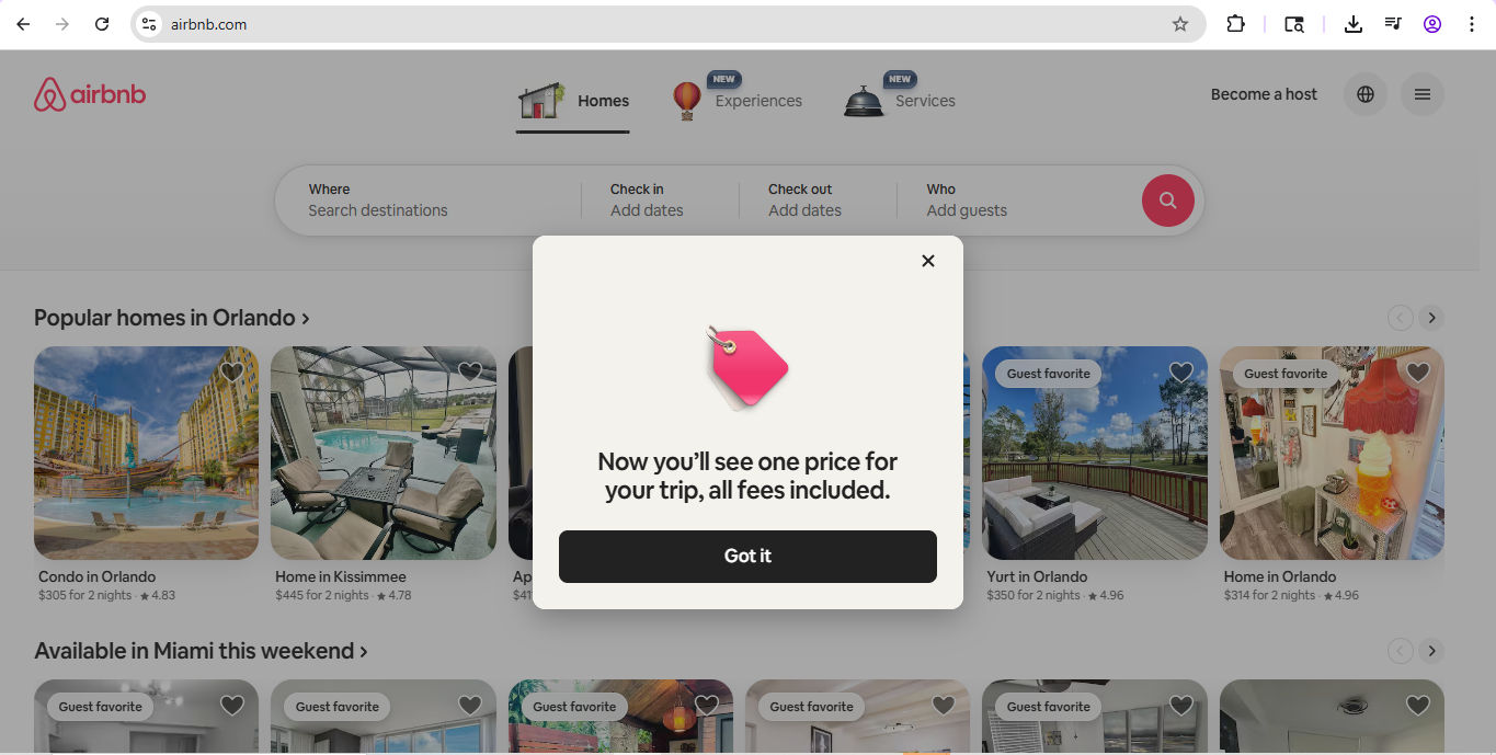 A screenshot from Airbnb website.