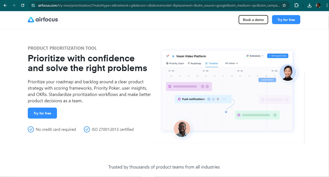 A screenshot from Airfocus's website.