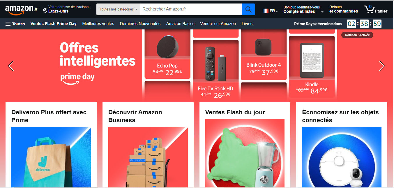 A screenshot from the French Amazon home page.