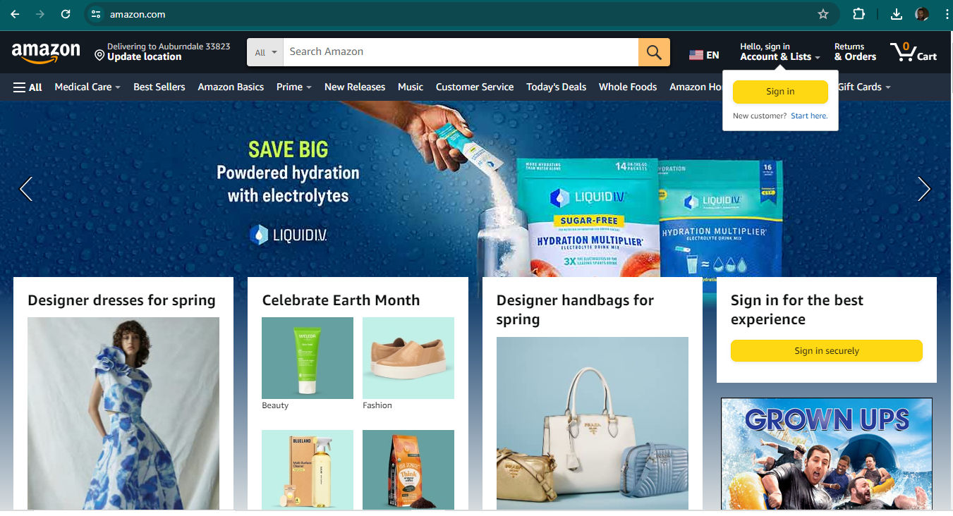 A screenshot of Amazon.com's home page.