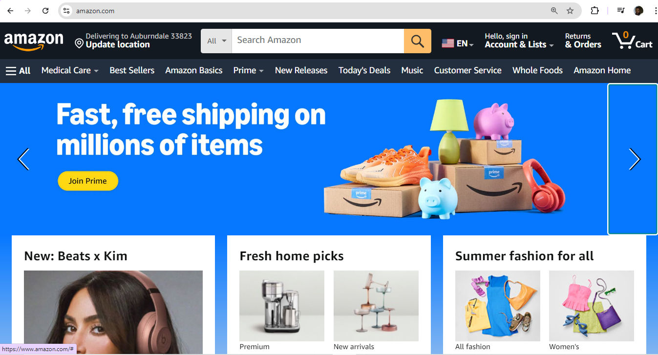 An image of the Amazon.com landing page.
