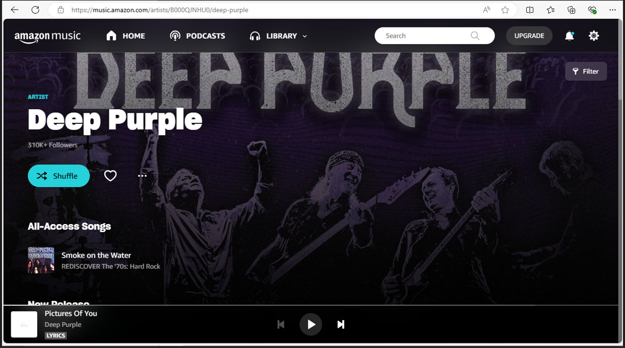 A screenshot of a screen showing Amazon's music player.