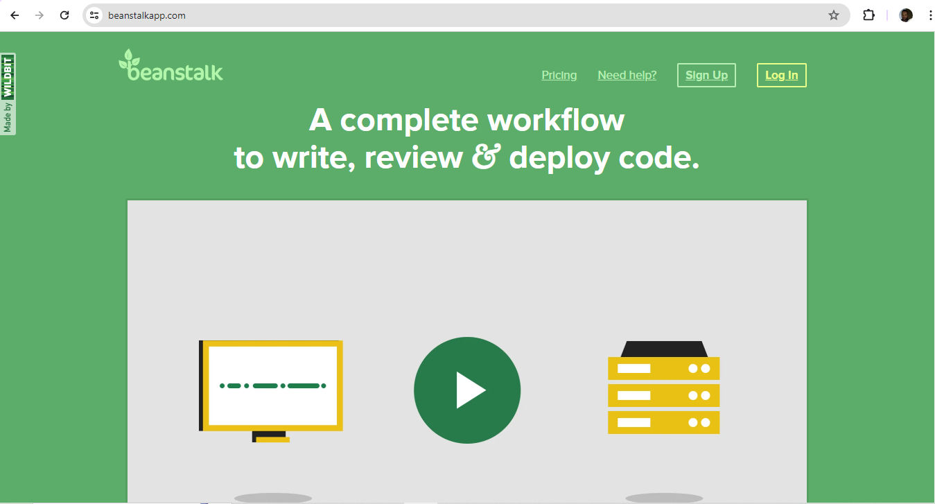 A screenshot of the Beanstalk website home page. 