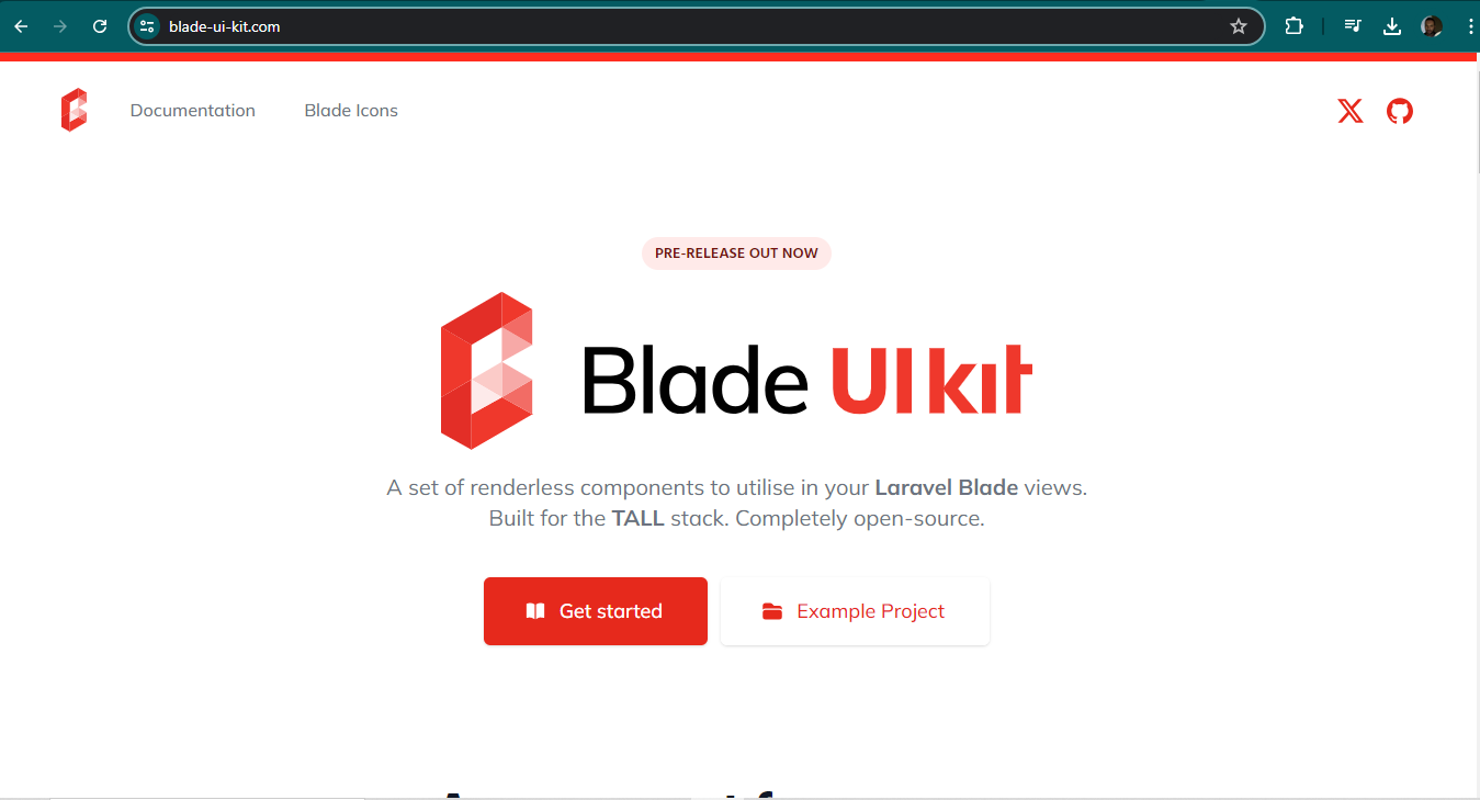 A screenshot of Blade UI Kit homepage.