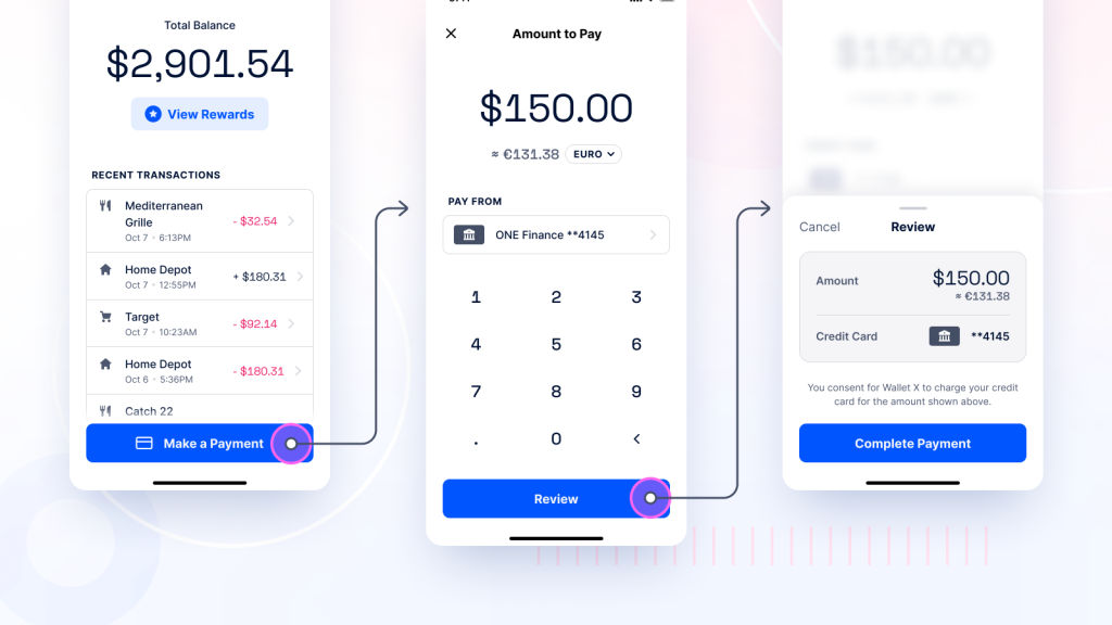 Image showing 3 mobile screens, illustrating calls-to-action.