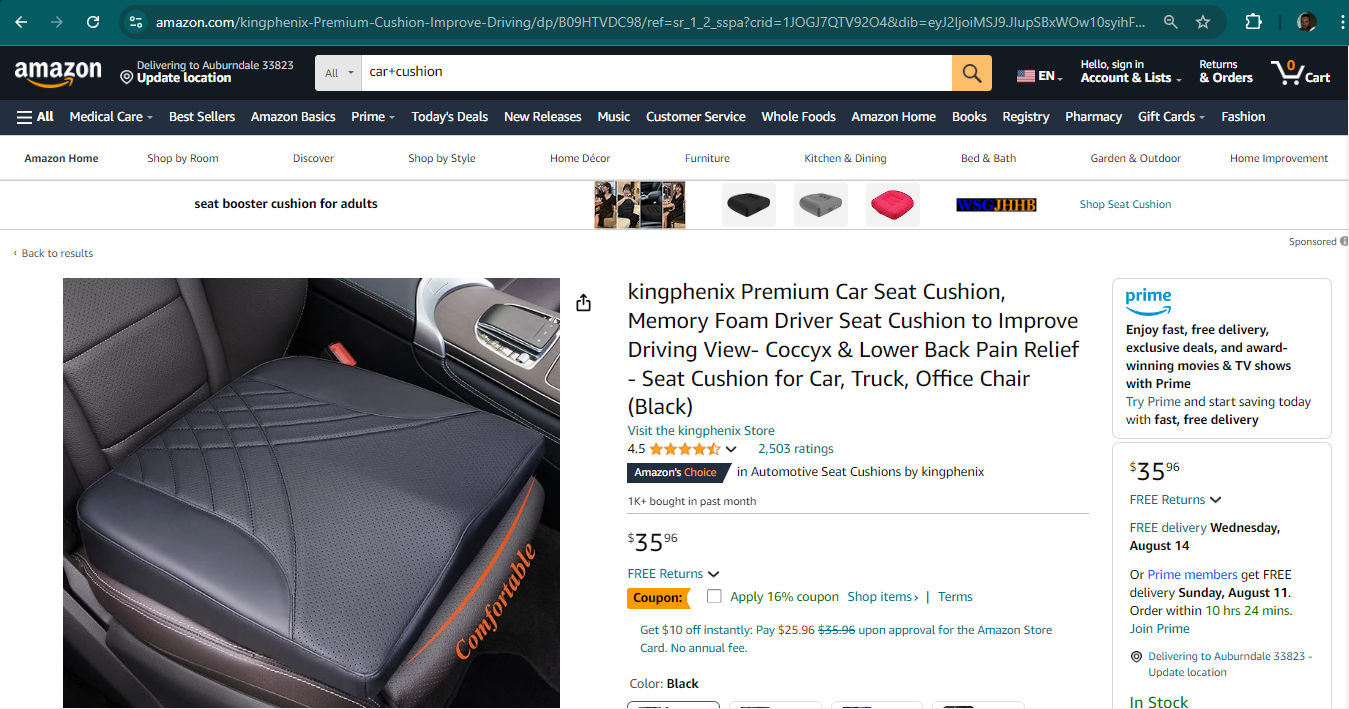 A screenshot from an Amazon.com product page for a car seat.