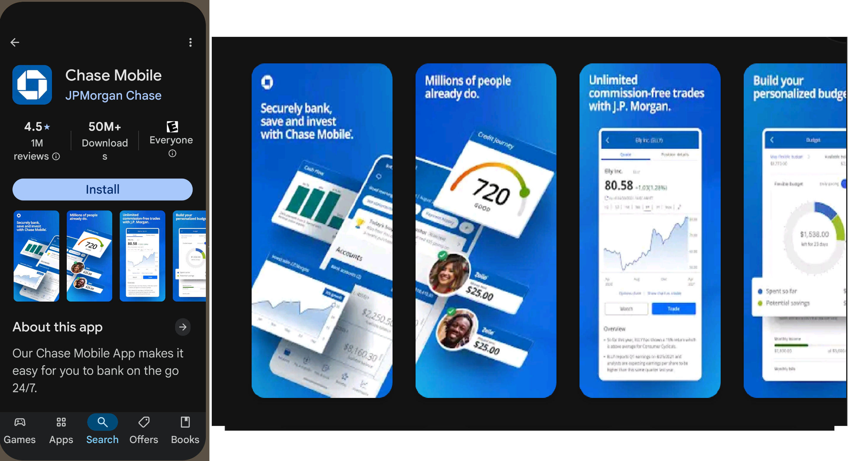 A screenshot of Chase Morgan app with an expanded view of four of the screens shown in it.