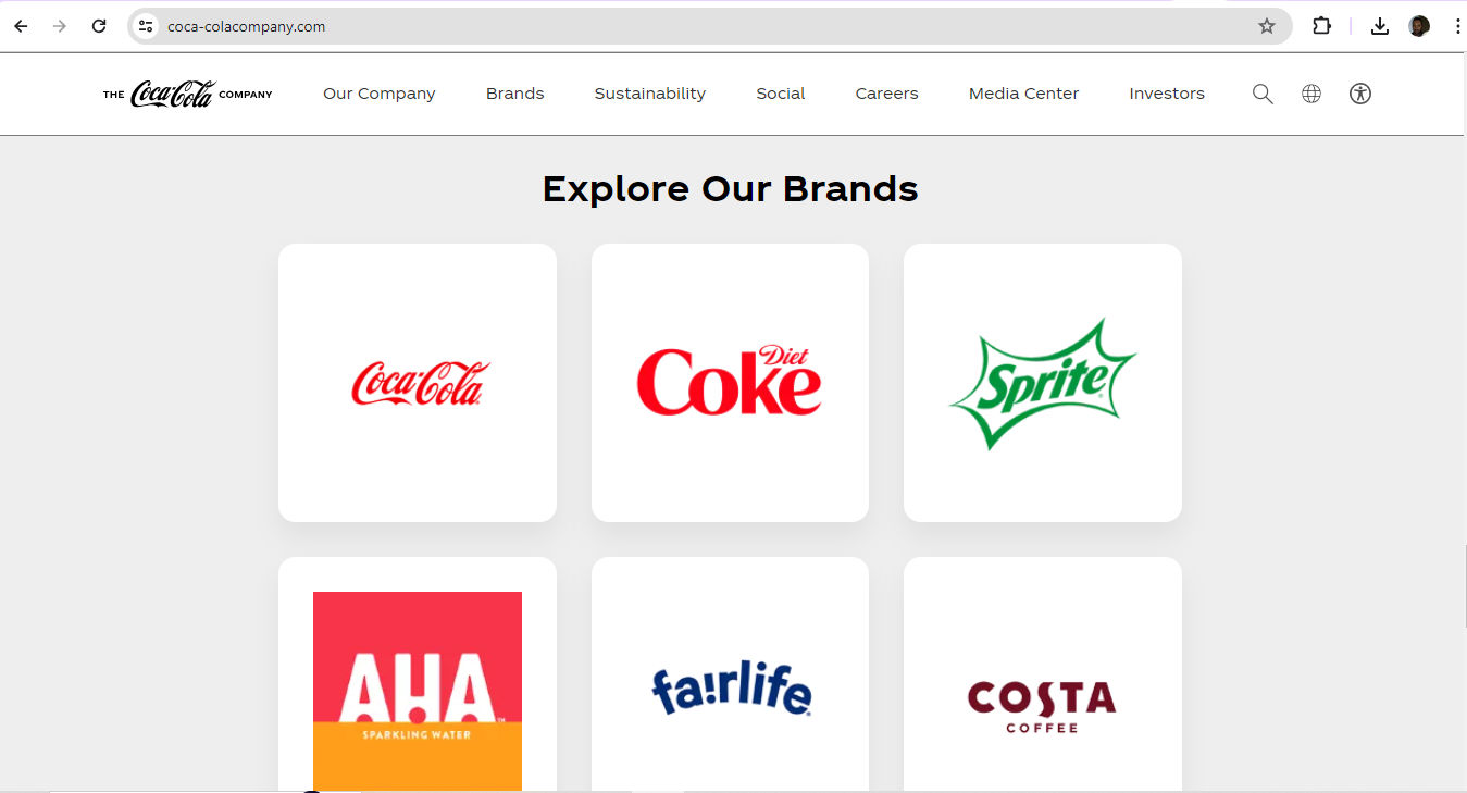 A screenshot from Coca-Cola's website.