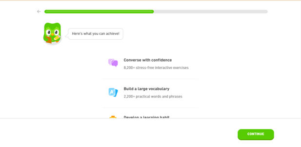 Screenshot from the Duolingo site's onboarding process.