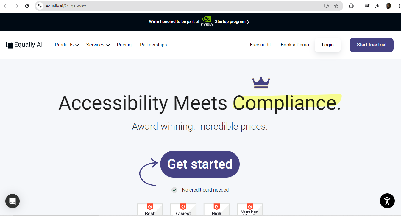 A screenshot from Equally AI's website.