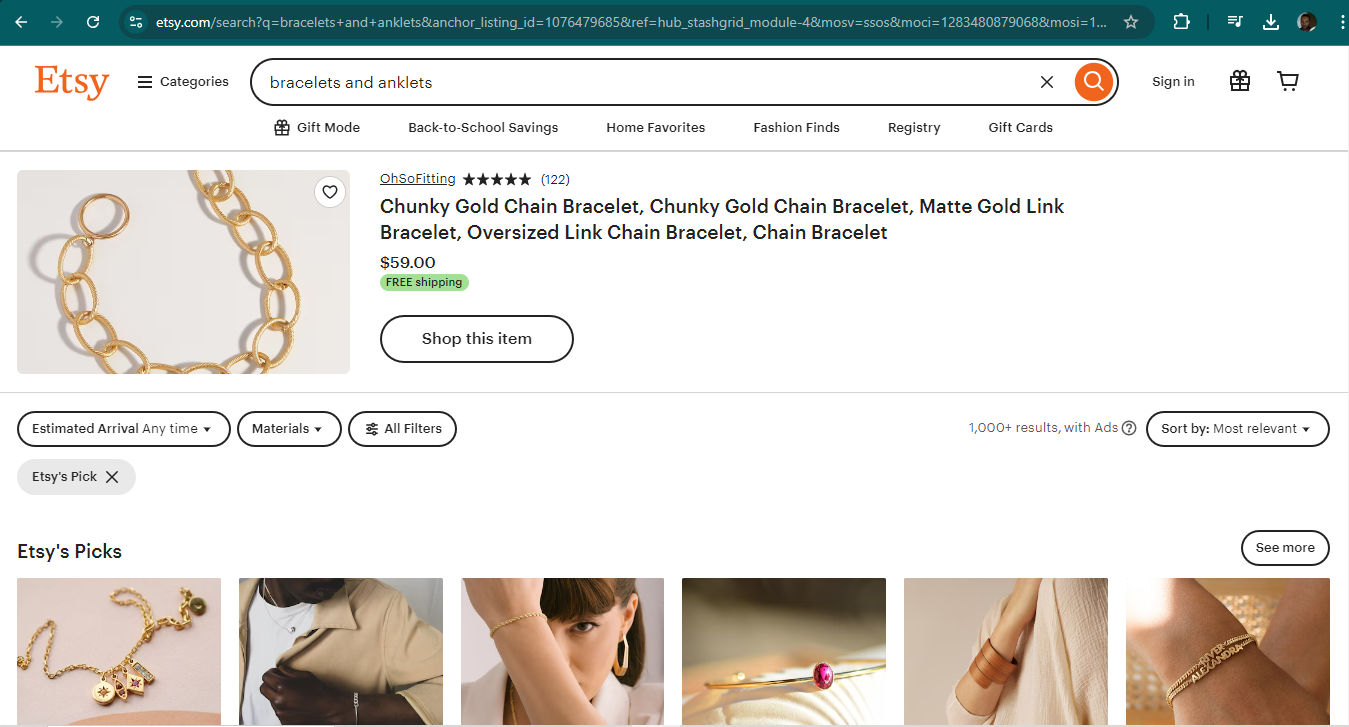 A screenshot from Etsy's landing page.