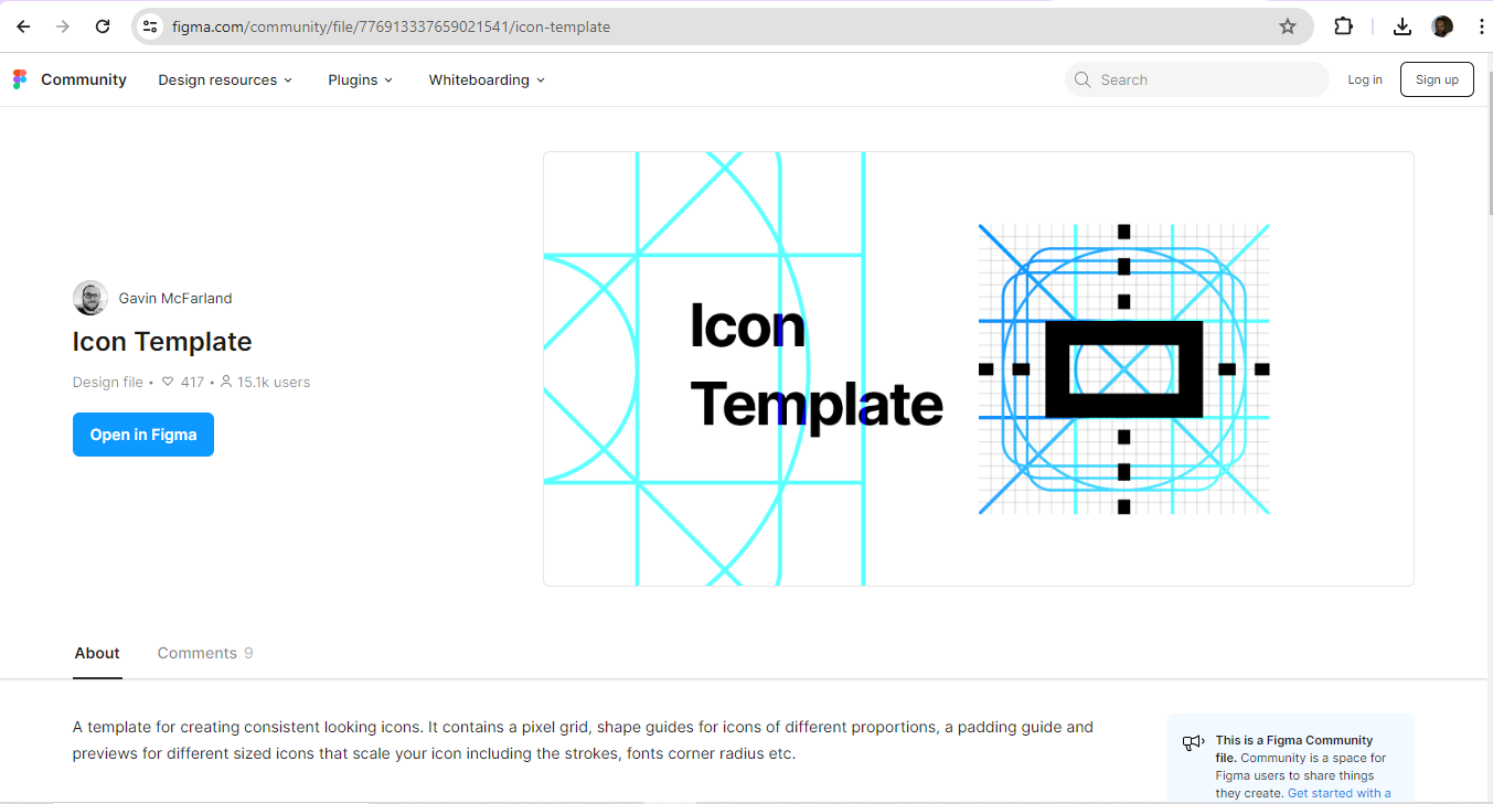 A screenshot of a page offering a template.
