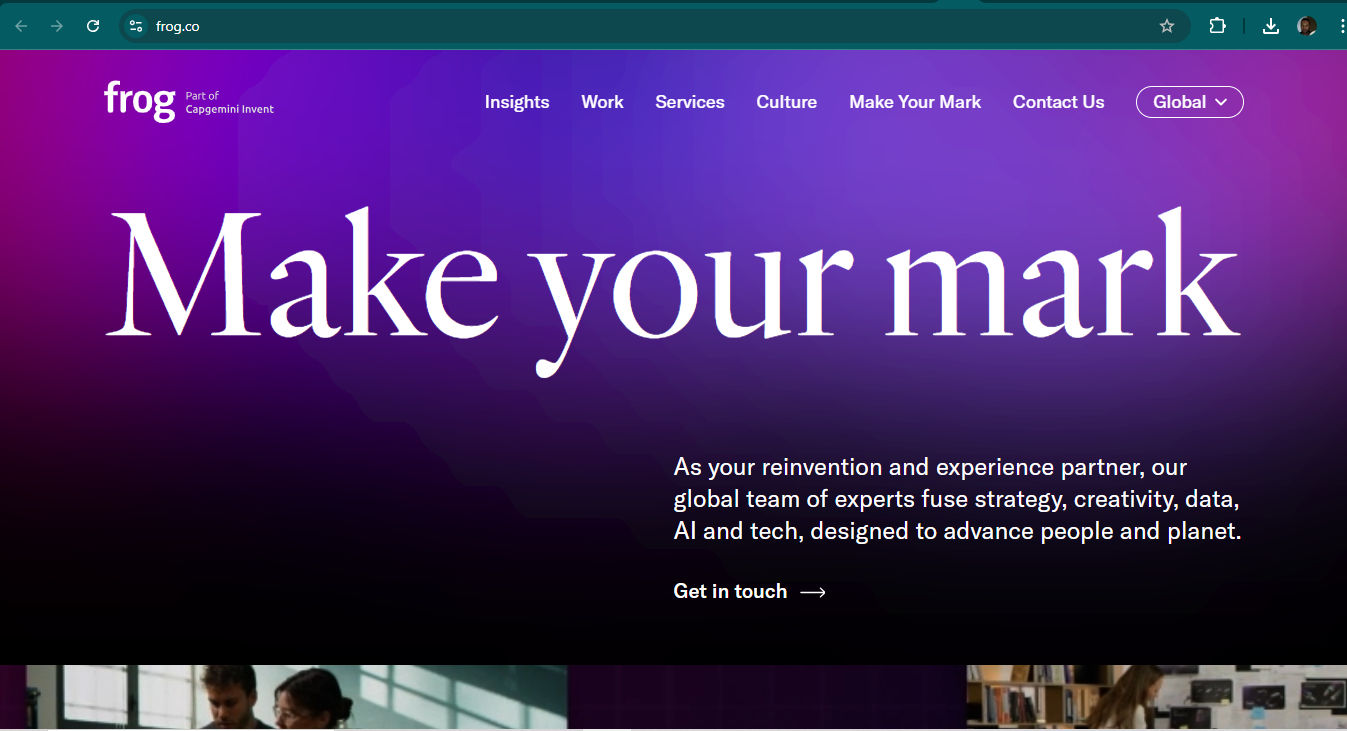 A screenshot from Frog.co's website.