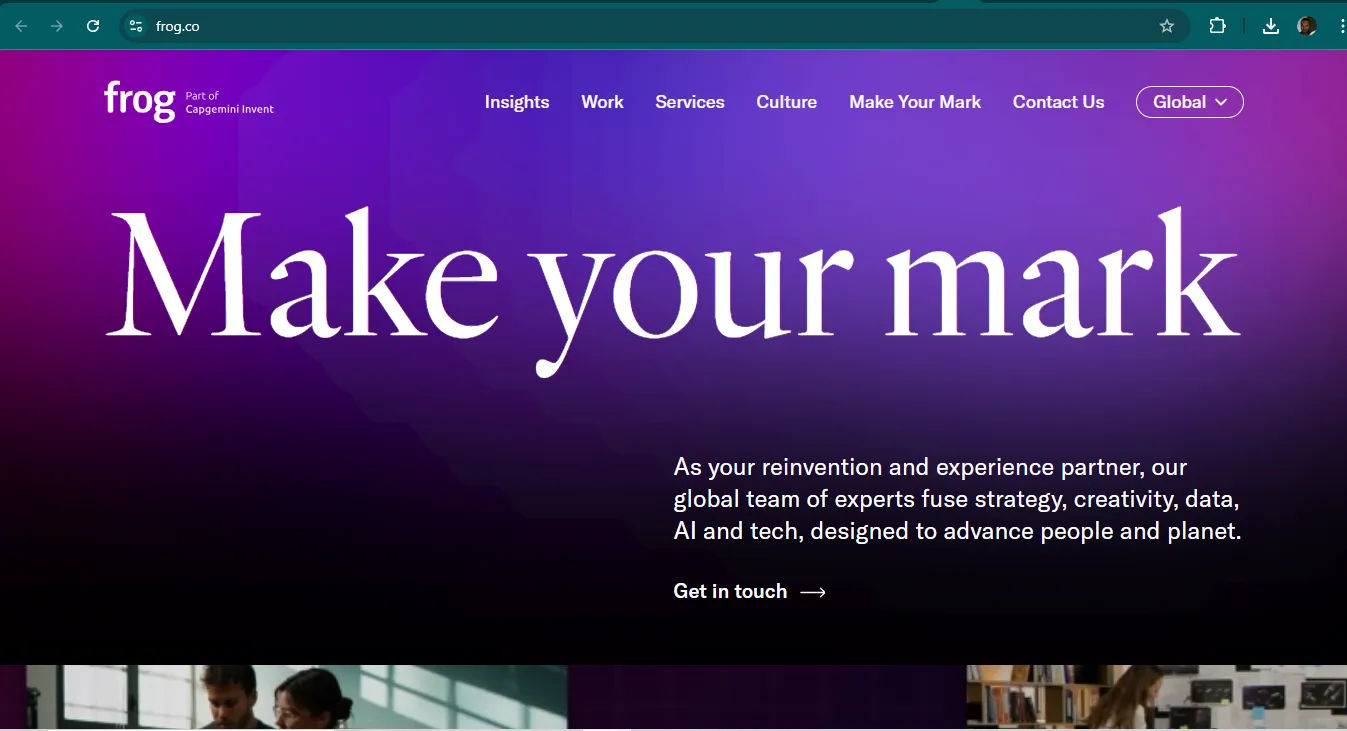 A screenshot from Frog's landing page.