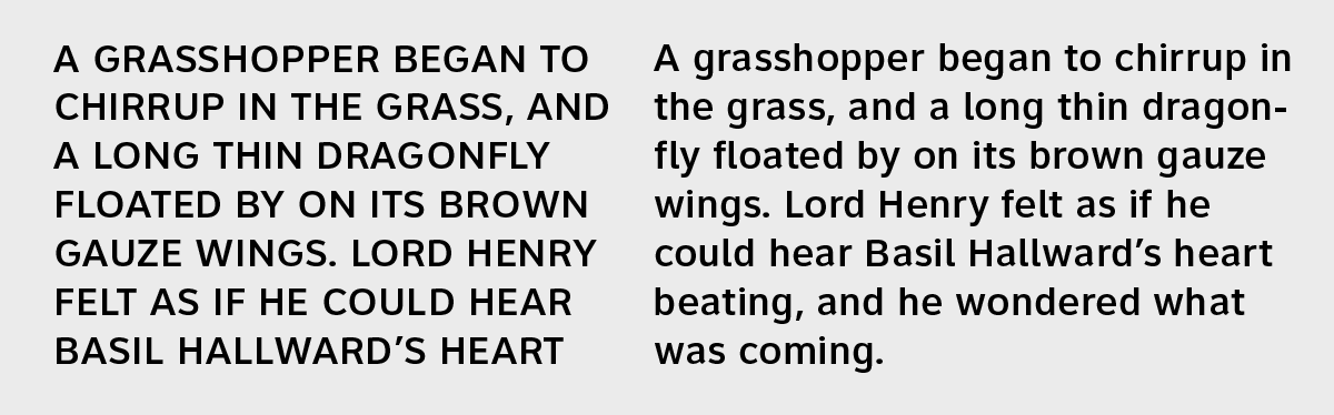 An image showing the same text in two versions, one in all caps and the other in normal case.