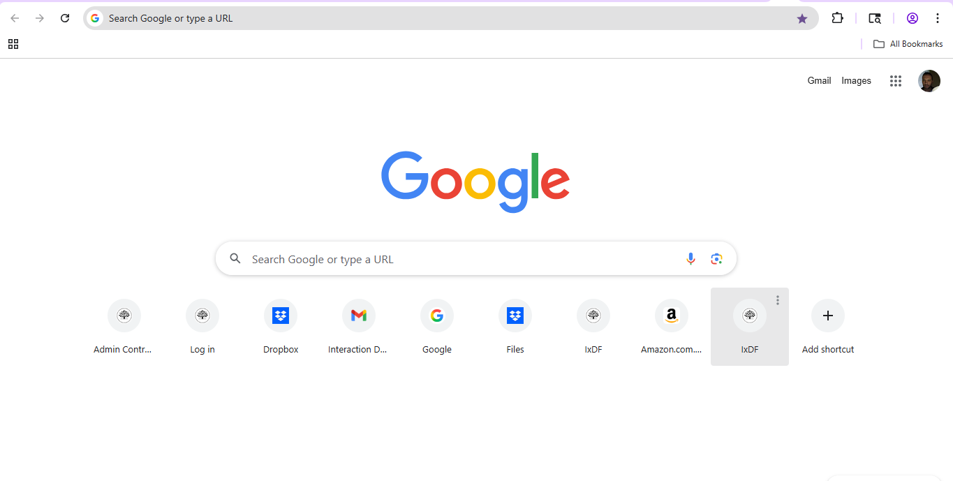 A screenshot of a Google home page.
