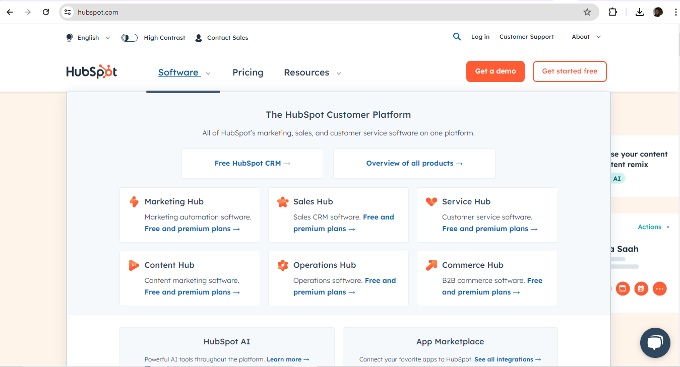 A screenshot from a Hubspot web page.