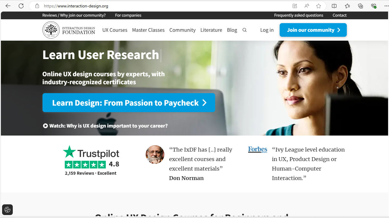 A screenshot from a home page with effective size use.