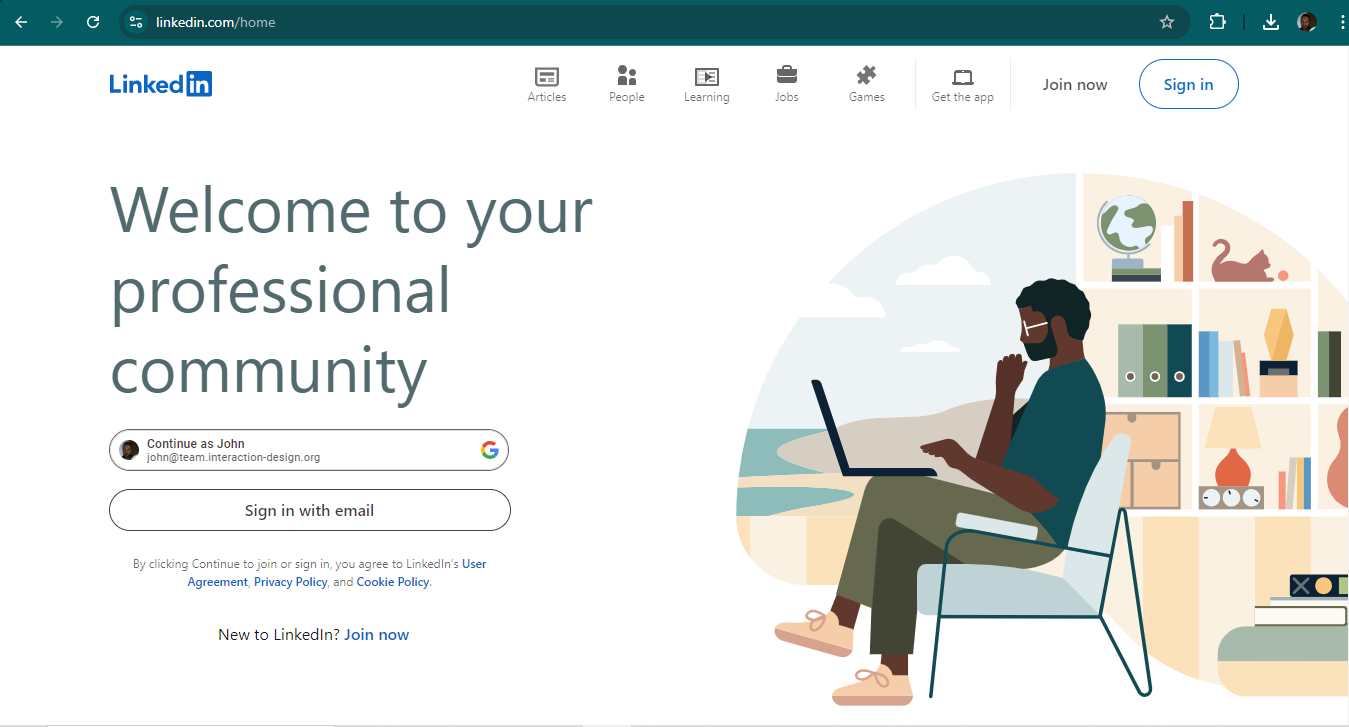 A screenshot of Linkedin's landing page.